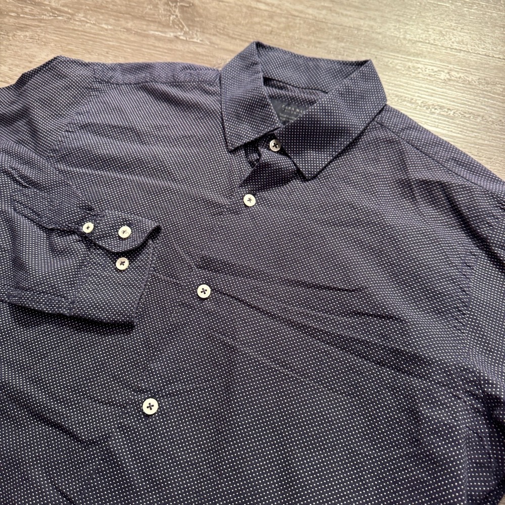 Zara Man Shirt‎ Mens Medium Blue Polkadot Long Sleeve Button UP Casual Adult